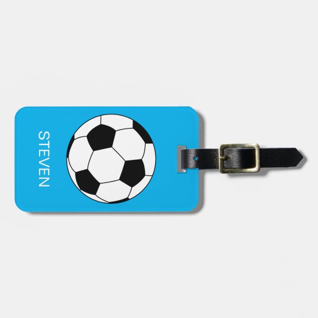 Personalized Sport Soccer ball Blue Luggage Tag (Front Horizontal)