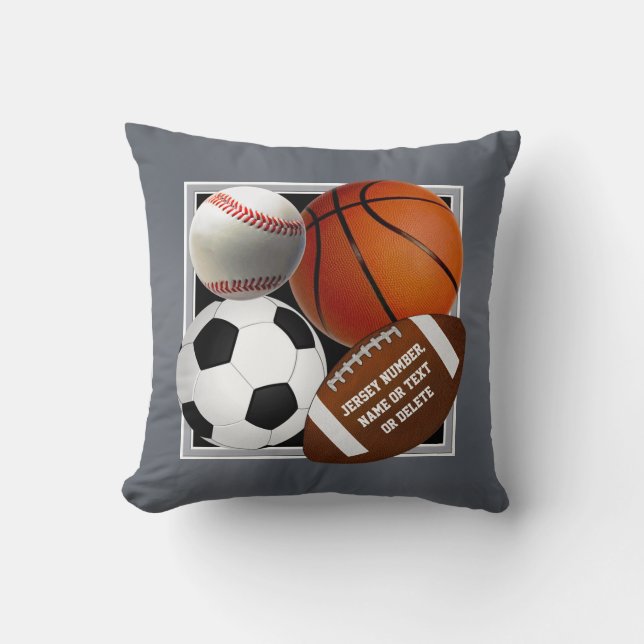 Personalized, Sports Balls Pillows, Sports Themed Throw Pillow (Front)