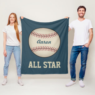 Personalized Sports Blue Baseball Blanket Gift