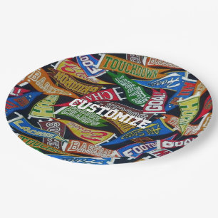 Personalized Sports Fan Pennant Pattern Paper Plate