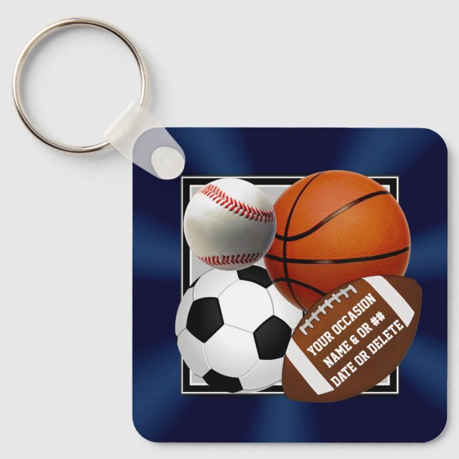 Personalized Sports Party Favours, Delete any Ball Keychain (Front)