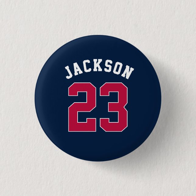 Personalized Sports Team Jersey Number Name 1 Inch Round Button (Front)