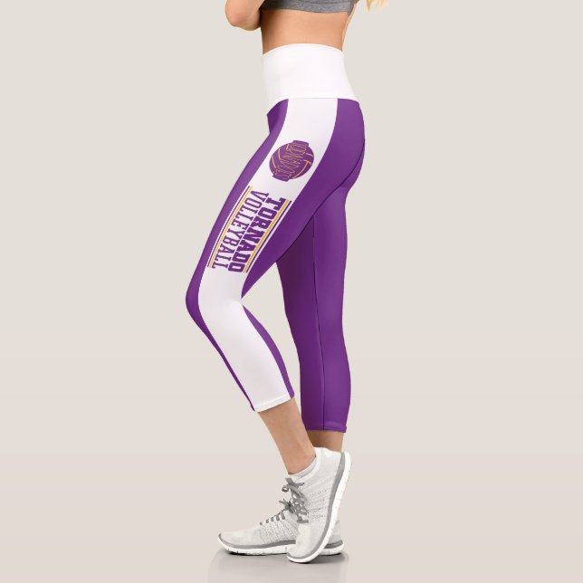 Personalized Sports Team Logo Volleyball Purple Capri Leggings (Left)