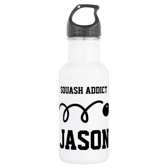 Personalized sports water bottle for squash player (Front)