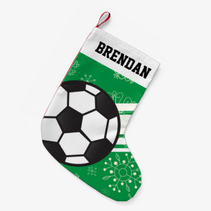 Personalized Sporty Stripes Soccer Ball Green Small Christmas Stocking