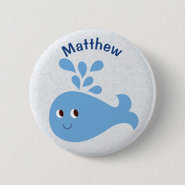 Personalized Spouting Whale with Name 2 Inch Round Button (Front)