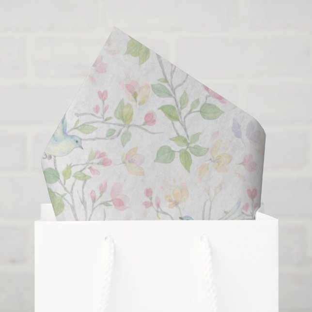 Personalized Spring Bird Floral Tissue Paper (Gift Bag)