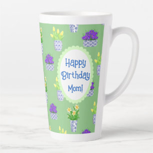 Personalized Spring Blooms in Blue & White Pots  Latte Mug