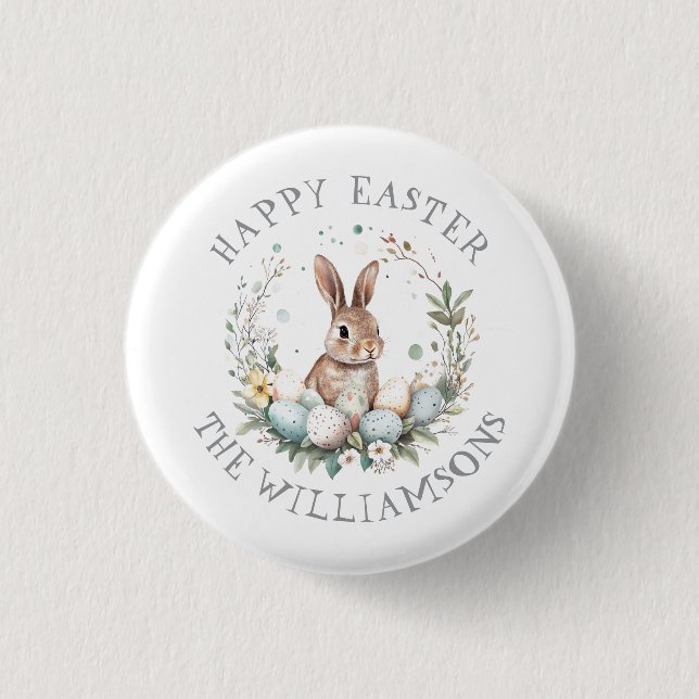  Personalized Spring Bunny Easter Eggs Garland 1 Inch Round Button (Front)