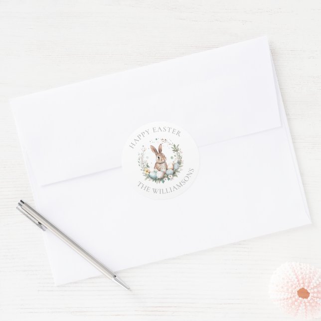  Personalized Spring Bunny Easter Eggs Garland Classic Round Sticker (Envelope)