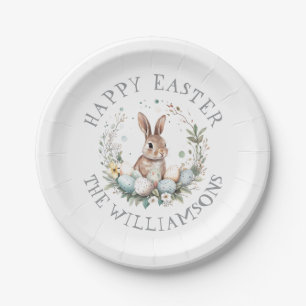 Personalized Spring Bunny Easter Eggs Garland Paper Plate