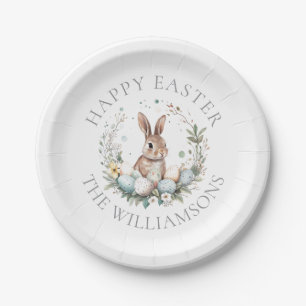 Personalized Spring Bunny Easter Eggs Wreath Paper Plate