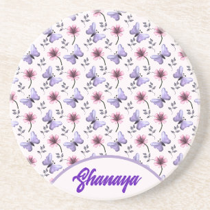 Personalized Spring Butterfly Floral Gift Coaster