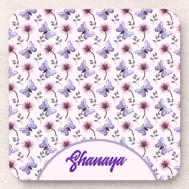 Personalized Spring Butterfly Floral Gift   Coaster (Front)