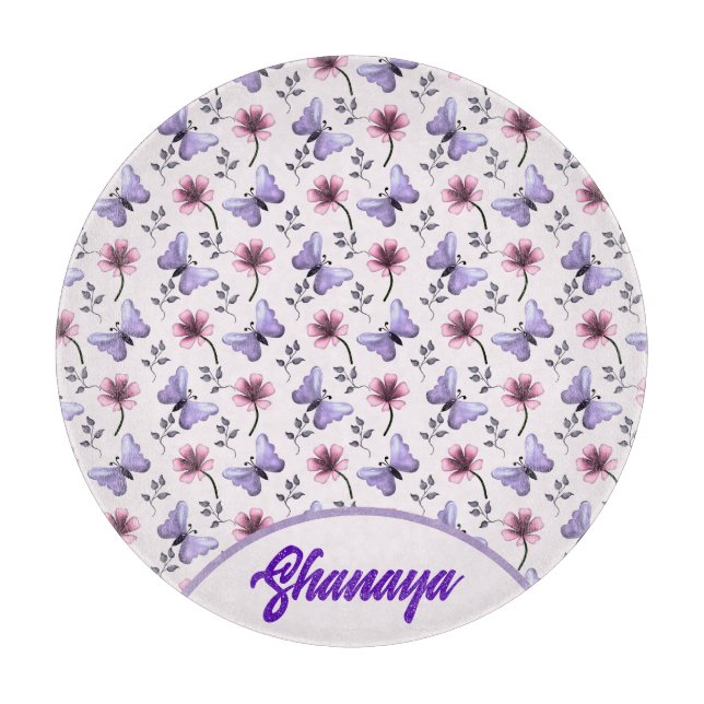 Personalized Spring Butterfly Floral Gift   Cutting Board (Front)