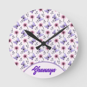 Personalized Spring Butterfly Floral Gift   Round Clock