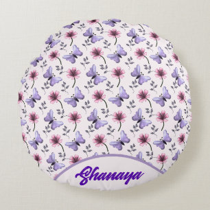 Personalized Spring Butterfly Floral Gift Round Pillow