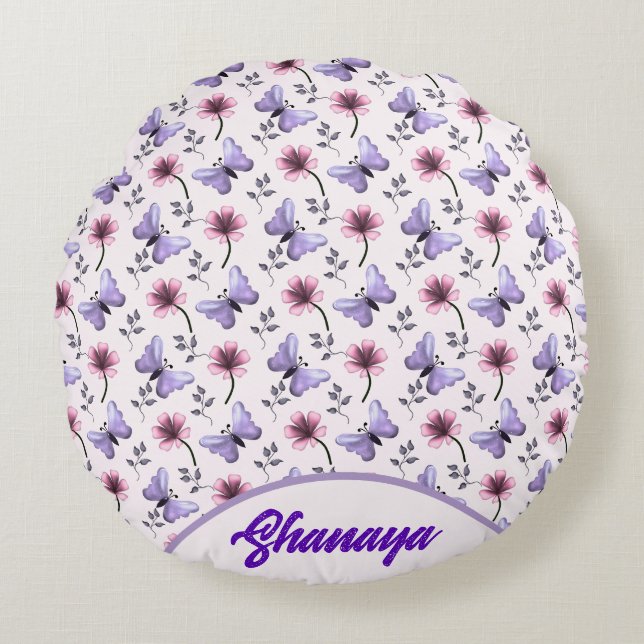 Personalized Spring Butterfly Floral Gift   Round Pillow (Front)