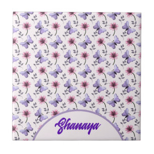 Personalized Spring Butterfly Floral Gift   Tile