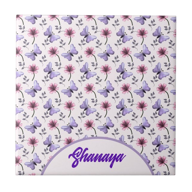 Personalized Spring Butterfly Floral Gift   Tile (Front)