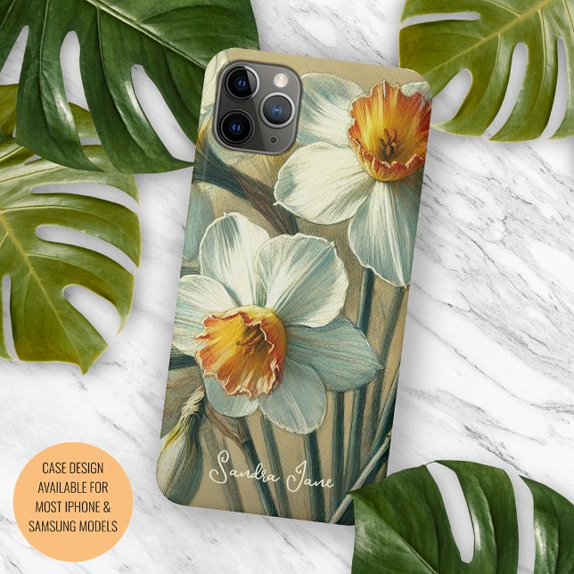 Personalized Spring Daffodils Fine Art Botanical iPhone Case (Creator Uploaded)