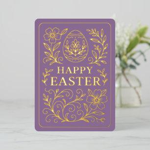 Personalized Spring Easter Egg Gold Floral Foil Holiday Card