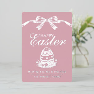 Personalized Spring Easter Egg Silver Bow Foil Holiday Card