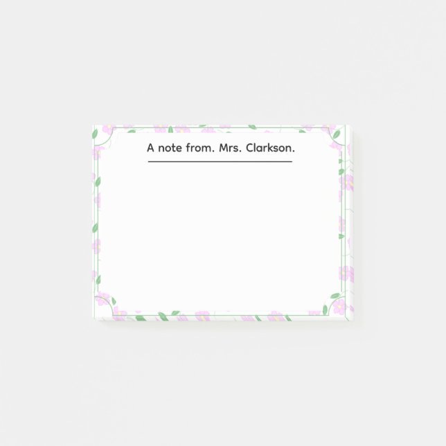 Personalized spring Floral for teachers present  Post-it Notes (Front)