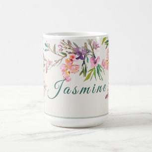 Personalized Spring Floral Watercolor Botanical Coffee Mug