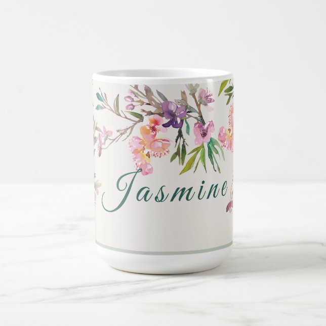 Personalized Spring Floral Watercolor Botanical Coffee Mug (Center)