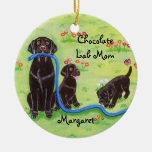 Personalized Spring Fun Labradors Painting Ceramic Ornament