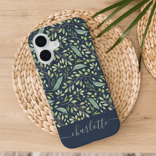 Personalized Spring Green Botanical Pattern iPhone 16 Case (Creator Uploaded)