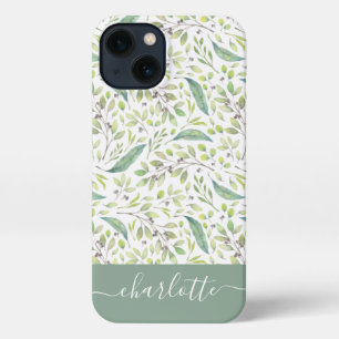 Personalized Spring Green Botanical Pattern iPhone 13 Case