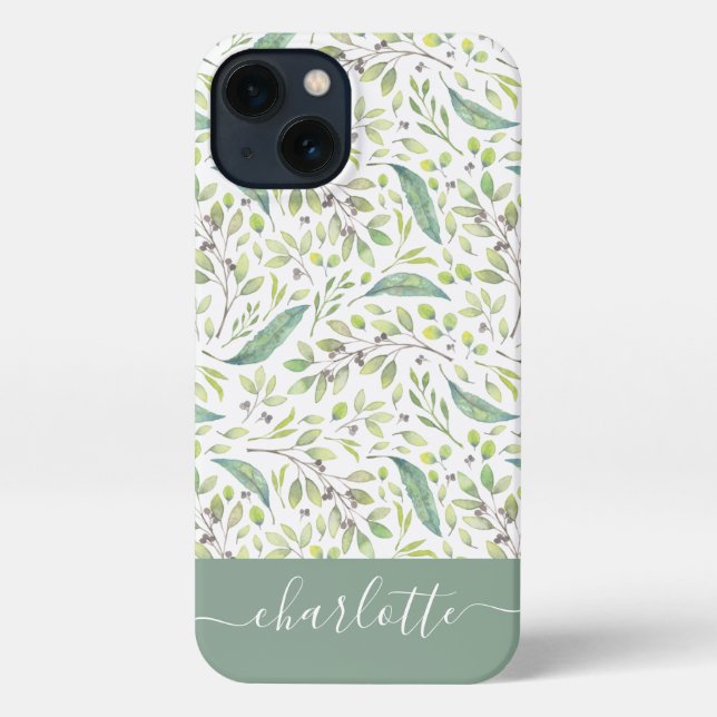 Personalized Spring Green Botanical Pattern iPhone Case (Back)