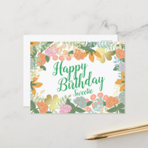 Personalized Spring Roses Floral Happy Birthday   Postcard