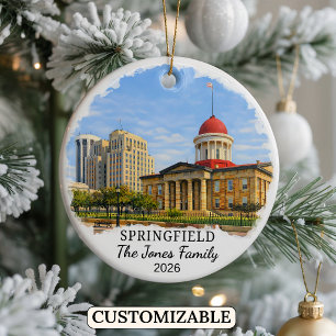 Personalized Springfield Ornament, Custom Illinois Ceramic Ornament