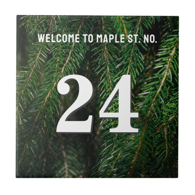 Personalized spruce tree House / Apartment Number Tile (Front)