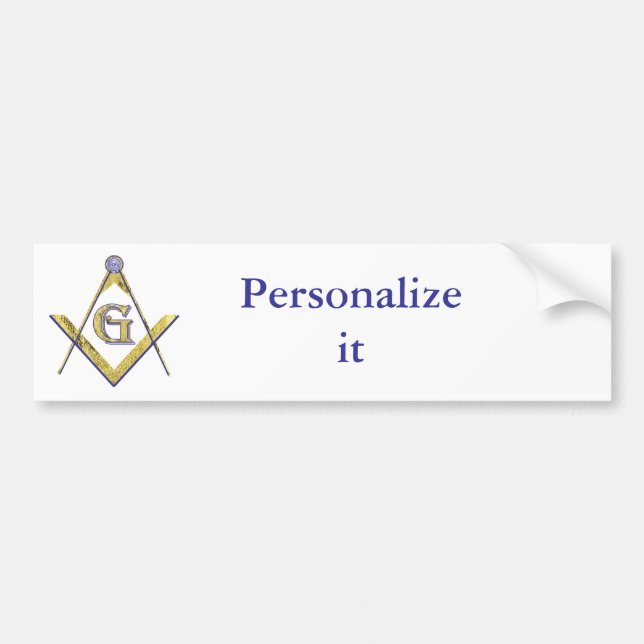 PERSONALIZED SQUARE AND COMPASSES MASONIC BUMPER STICKER (Front)