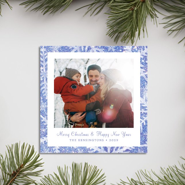 Personalized Square Blue Snowflake Christmas Card (Personalized Square Blue Snowflake Christmas Card)