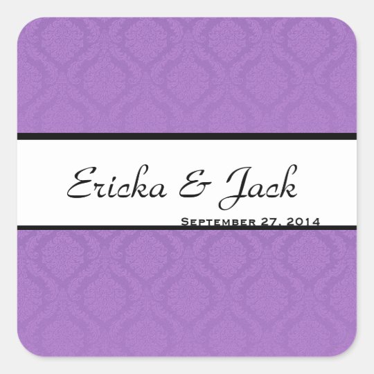 Personalized Square Damask Wedding Square Sticker