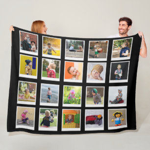 Personalized Square Photo Collage Modern Black Fle Fleece Blanket