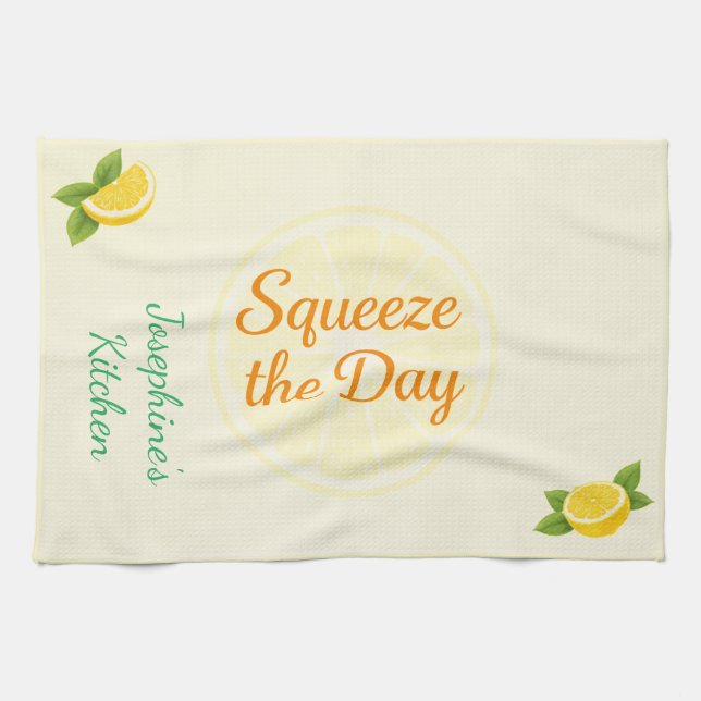 Personalized Squeeze the Day Lemon Kitchen Towel (Horizontal)