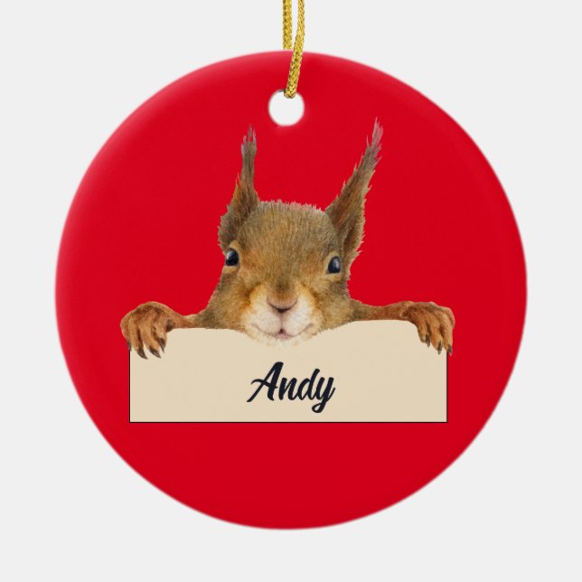 Personalized Squirrel Face with Custom Year Ceramic Ornament (Front)