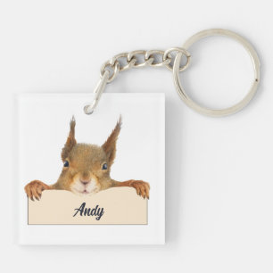Personalized Squirrel Face with Sign Keychain