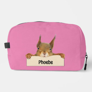Personalized Squirrel Holding Nameplate Sign Dopp Kit