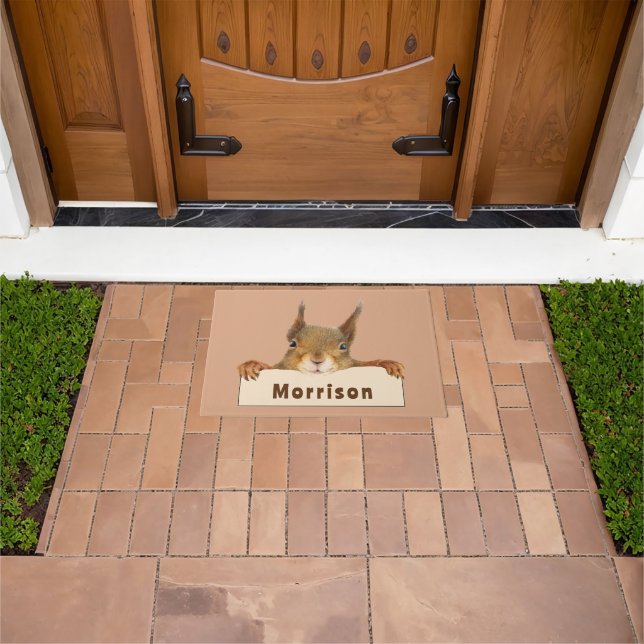 Personalized Squirrel Holding Sign  Doormat (Outdoor)