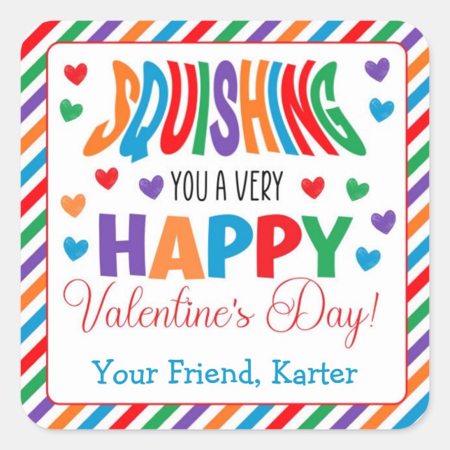 Personalized Squishing You a Happy Valentine's Day Square Sticker (Front)