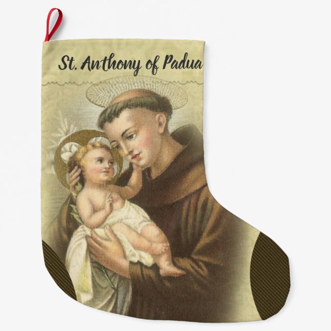 Personalized St. Anthony of Padua Prayer Large Christmas Stocking (Front)
