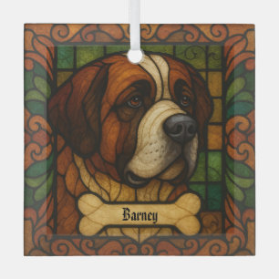 Personalized St. Bernard "Stained Glass"  Glass Ornament