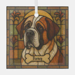 Personalized St. Bernard "Stained Glass"  Glass Ornament